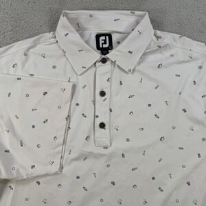 Footjoy Polo Shirt Mens Large White Geometric Golf AOP Performance Stretch